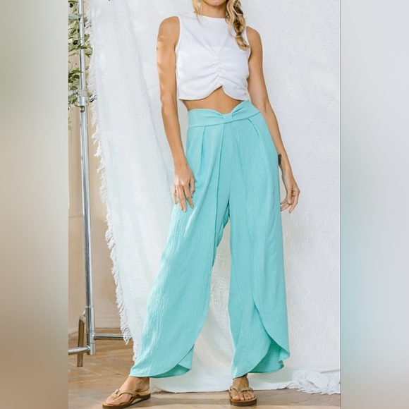 #379 🛑S,M Boho Long Pleated Petal Pants Great Bathing suit Cover Up - Picture 2 of 6